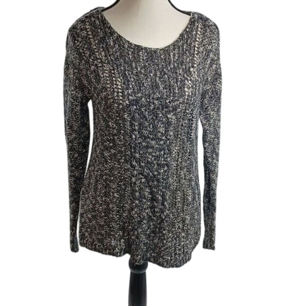 Mudd Womens M Black White Marled Knit Sweater Long Sleeve Pullover Casual Top